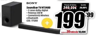 MediaWorld Sony Soundbar TV HTS400 offerta