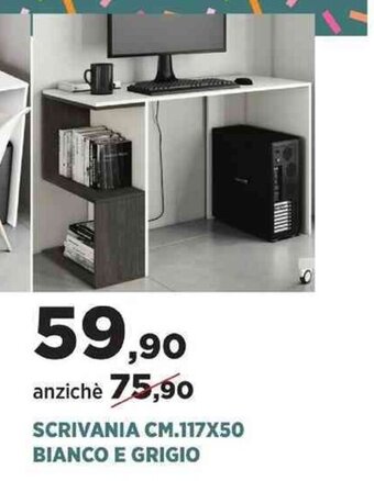 Scrivania cm.117x50 Bianco E Grigio
