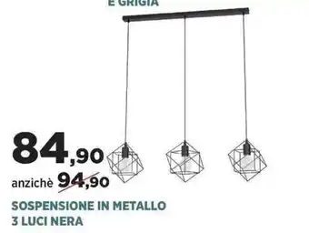 Scaramuzza Sospensione In Metallo 3 Luci Nera offerta