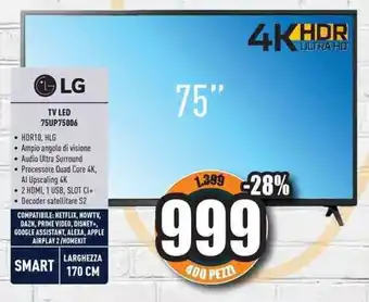 Unieuro LG TV LED 75UP75006 offerta
