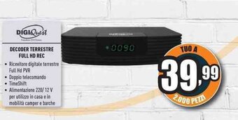 Unieuro DigiQuest Decoder Terrestre Full HD REC offerta