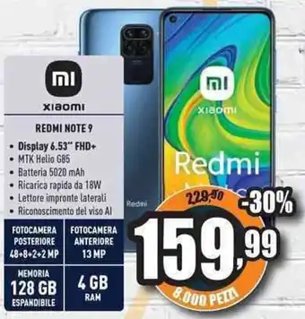 Unieuro Xiaomi Redmi Note 9 offerta
