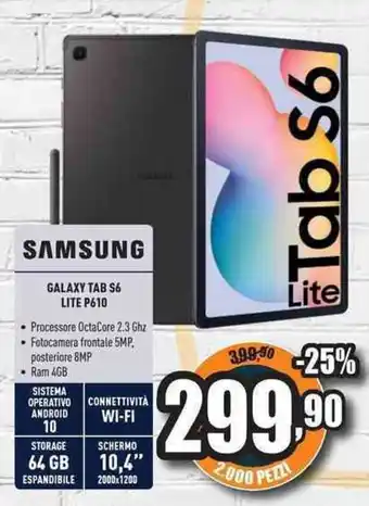Unieuro Samsung Galaxy Tab S6 Lite P610 offerta