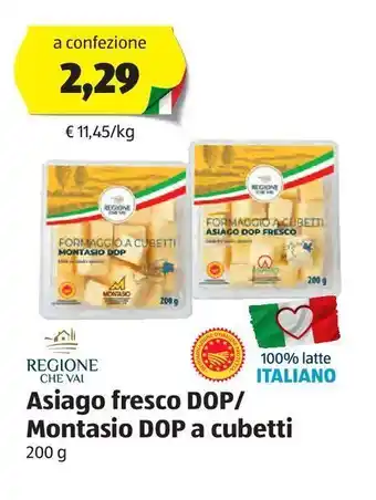 ALDI Asiago fresco dop/ montasio dop a cubetti offerta