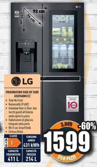 Unieuro LG Frigorifero Side by Side GSX960MCCZ offerta