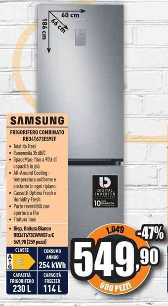 Unieuro Samsung Frigorifero Combinato RB34T673ES9EF offerta