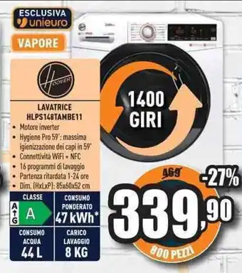 Unieuro Hoover Lavatrice HLPS148TAMBE11 offerta