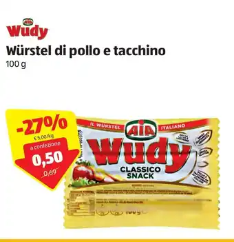 ALDI Wudy Würstel di pollo e tacchino 100g offerta