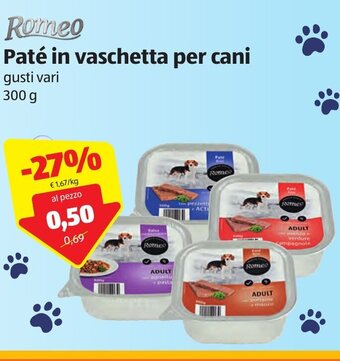 ALDI Romeo Paté in vaschetta per cani 300g offerta