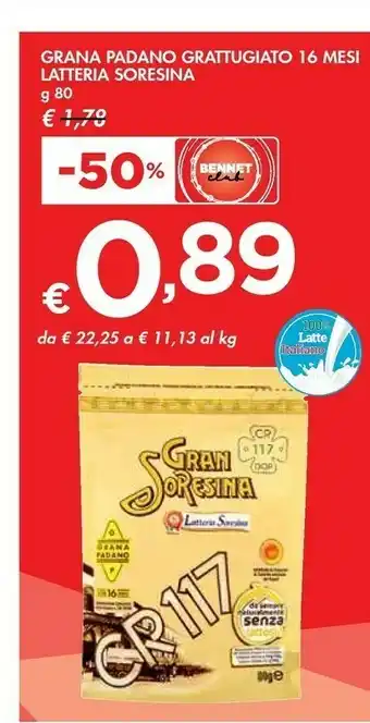 Bennet Latteria Soresina Grana Padano Grattugiato 16 Mesi offerta