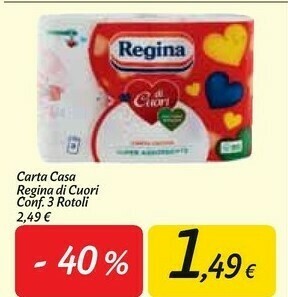 Carrefour Market Regina Carta Casa Di Cuori 3 Rotoli offerta