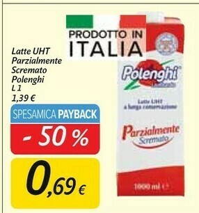 Carrefour Market Polenghi Latte UHT Parzialmente Scremato 1000 G(ml) offerta