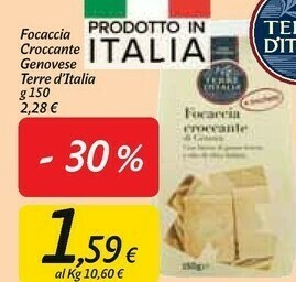Carrefour Terre d'Italia Focaccia Croccante Genovese 150 G(ml) offerta