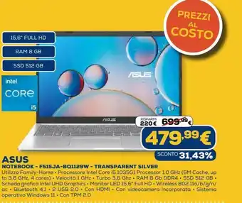 Euronics Asus notebook - f515ja-bq1129w - transparent silver offerta