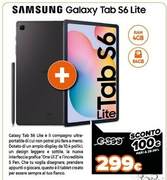 Expert Samsung Galaxy Tab S6 Lite Tab S6 Lite LTE 64 GB 26,4 Cm (10.4") 4 GB Wi-Fi 5 (802.11ac) Grigio offerta