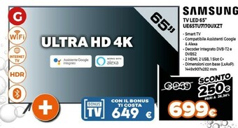 Expert Samsung Series 7 UE65TU7170UXZG TV 165,1 Cm (65") 4K Ultra HD Smart TV Wi-Fi Nero offerta