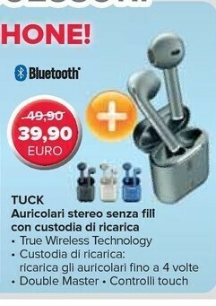 Expert Auricolari Tuck Auricolari Stereo Senza Fili Con Custodia Di Ricarica offerta