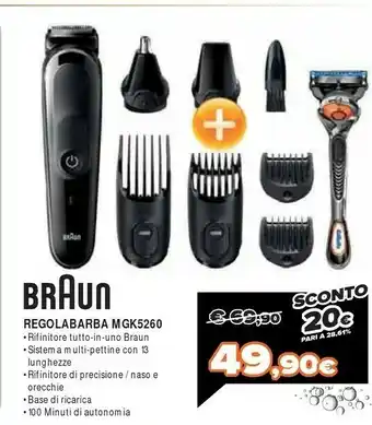 Expert Braun MGK5260 KIT 8-In-1 Regolabarba, Tagliacapelli E Rifinitore Corpo. Con 6 Accessori E Tecnologia AutoSense. Nero/Grigio offerta