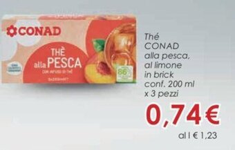 Conad Conad Thè alla pesca, al limone in brick conf. 200 ml x 3 pezzi offerta