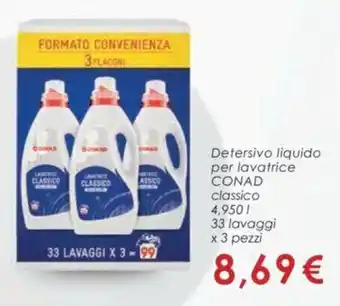 Conad Conad Detersivo Liquido per Lavatrice classico 4,950 l 33 lavaggi x 3 pezzi offerta
