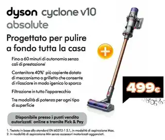 Expert Dyson Cyclone V10 Senza Sacchetto Blu, Arancione, Argento offerta