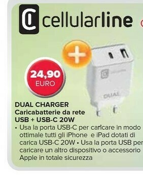 Expert Wiko Cellularline Caricabatterie Da Rete USB + USB-C 20W offerta