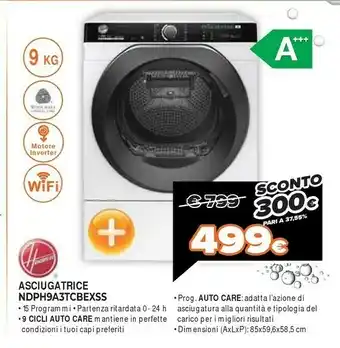 Expert Hoover H-DRY 500 NDP H9A3TCBEXS-S Asciugatrice Libera Installazione Caricamento Frontale 9 Kg A+++ Bianco offerta