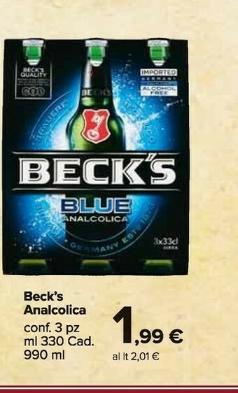 Carrefour Market Beck's Blue Analcolica offerta