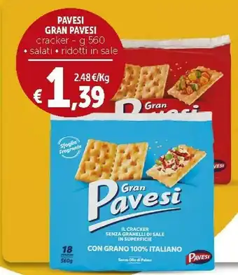 Deco Supermercati Pavesi Gran Pavesi I Cracker Salati Senza Granelli Di Sale In Superficie 560 G(ml) offerta