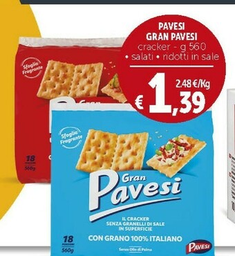 Deco Supermercati Pavesi Gran I Cracker Salati Senza Granelli Di Sale In Superficie 560 G(ml) offerta