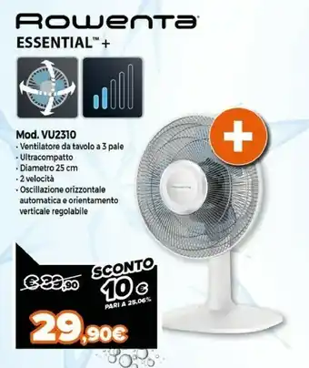 Expert Rowenta VU2310 Essential+ Ventilatore Bianco offerta