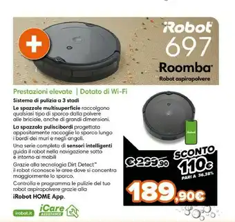 Expert iRobot Roomba 697 Aspirapolvere Robot Senza Sacchetto Nero, Grigio 0,6 L offerta