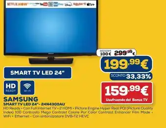 Euronics Samsung smart tv led 24" - 24n4300au offerta