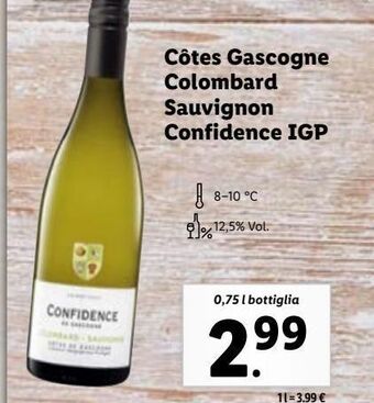 Lidl Cotes gascogne colombard sauvignon confidence igp offerta