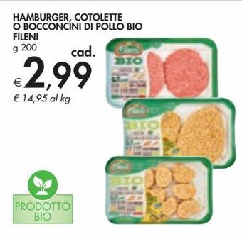 Hamburger, cotolette o bocconcini di pollo bio fileni