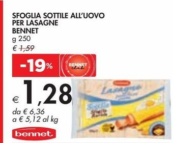 Sfoglia sottile all'uovo per lasagne bennet