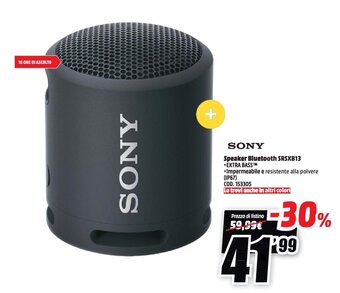 MediaWorld Sony Speaker Bluetooth SRSXB13 offerta