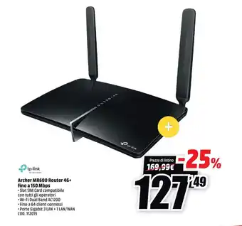 MediaWorld TP-Link Archer MR600 Router 4G+ fino a 150 Mbps offerta