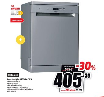 MediaWorld Hotpoint Lavastoviglie HFC 3C26 CW X offerta