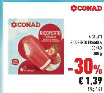 Conad Conad 6 Gelati Ricoperto Fragola 300 G offerta
