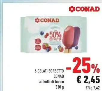 Conad Conad 6 Gelati Sorbetto Conad Ai Frutti Di Bosco 330 G offerta