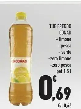 Conad Conad The Freddo Limone / Pesca / Verde / Zero Limone / Zero Pesca Pet 1,5 L offerta