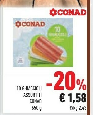 Conad Conad - Ghiaccioli Menta Limone Amarena Arancia 650 G(ml) offerta