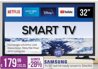 Portobello Samsung Tv 32" led hd ready smart tv 32t4302 offerta