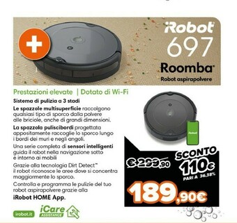 Expert iRobot Roomba 697 Aspirapolvere Robot Senza Sacchetto Nero, Grigio 0,6 L offerta