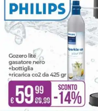 Portobello Philips Gozeri lite gasatore nero +bottiglia +ricarica co2 da 425 gr offerta