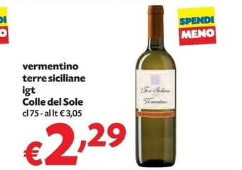 Pam Colle Del Sole Vermentino Terre Siciliane IGT offerta