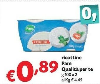 Pam Pam & Panorama - 2 Ricottine Senza Conservanti 200 G(ml) offerta