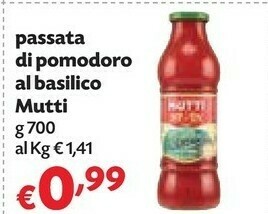Pam Mutti La Rossa Passata Di Pomodoro Al Basilico 700 G(ml) offerta