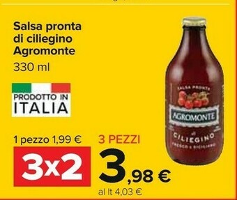 Carrefour Agromonte Salsa Pronta Di Ciliegino Fresco E Siciliano Al Basilico 330 G(ml) offerta